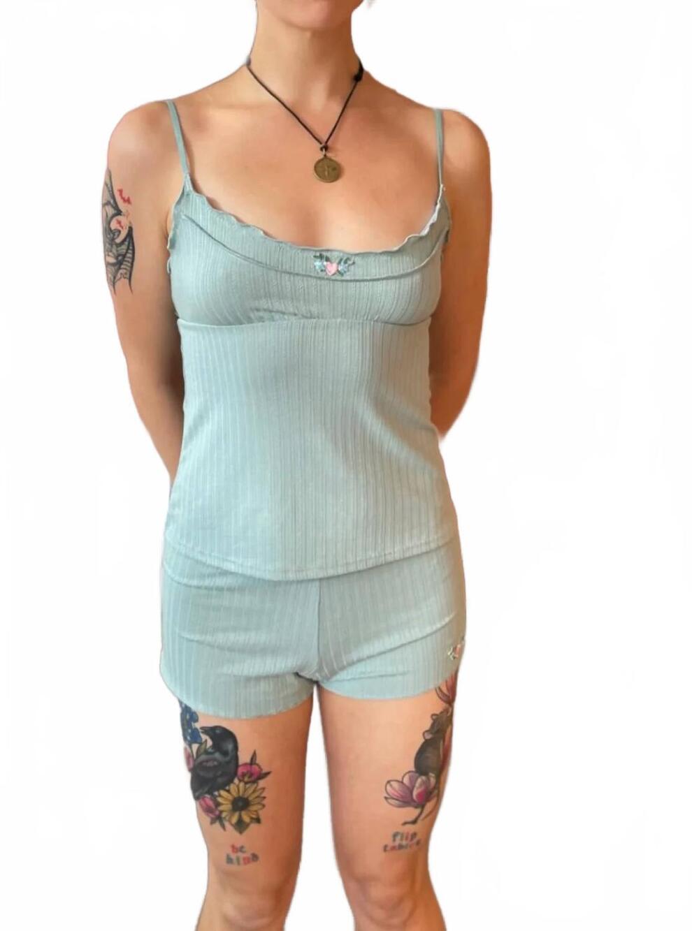 NEW ONLY HEARTS vintage pointelle alice cami top in sage